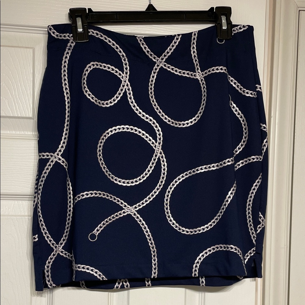 Greg Norman Collection Navy Chain Pattern Mini Skirt